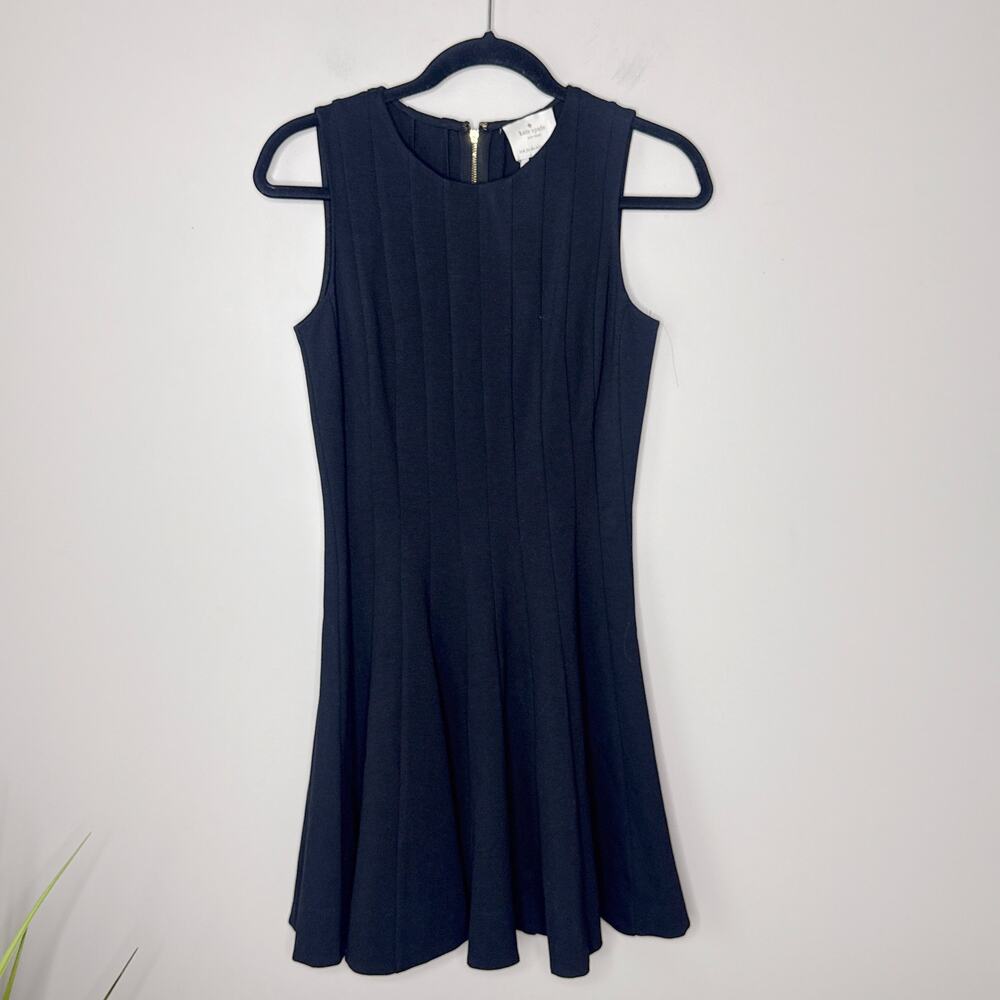 Kate Spade Black Ponte Fit & Flare Dress Size 2 LBD Stretch Classic Chic Minimal